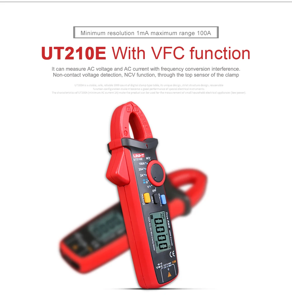 UNI-T UT210E мини-клещи True RMSDigital мультиметр AC/DC Детектор тока ручной зажим мультиметр токовые зажимы