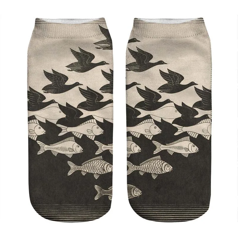 

Женские носки kawaii Escher Sky и water с принтом женские носки harajuku счастливые забавные новые милые подарочные носки для девочек для женщин