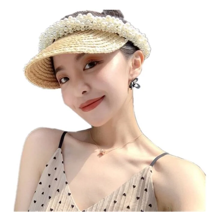 Летняя женская Повседневная шляпа toplesss Солнцезащитная с жемчужинами стразы из