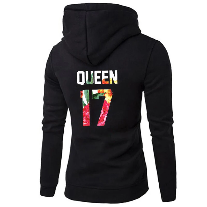 W25843BK QUEEN KING Poker толстовки для пар осень зима для женщин мужчин хараджуку свитшот с капюшоном женский длинный рукав повседневные Пуловеры Топы - Цвет: W25843BK