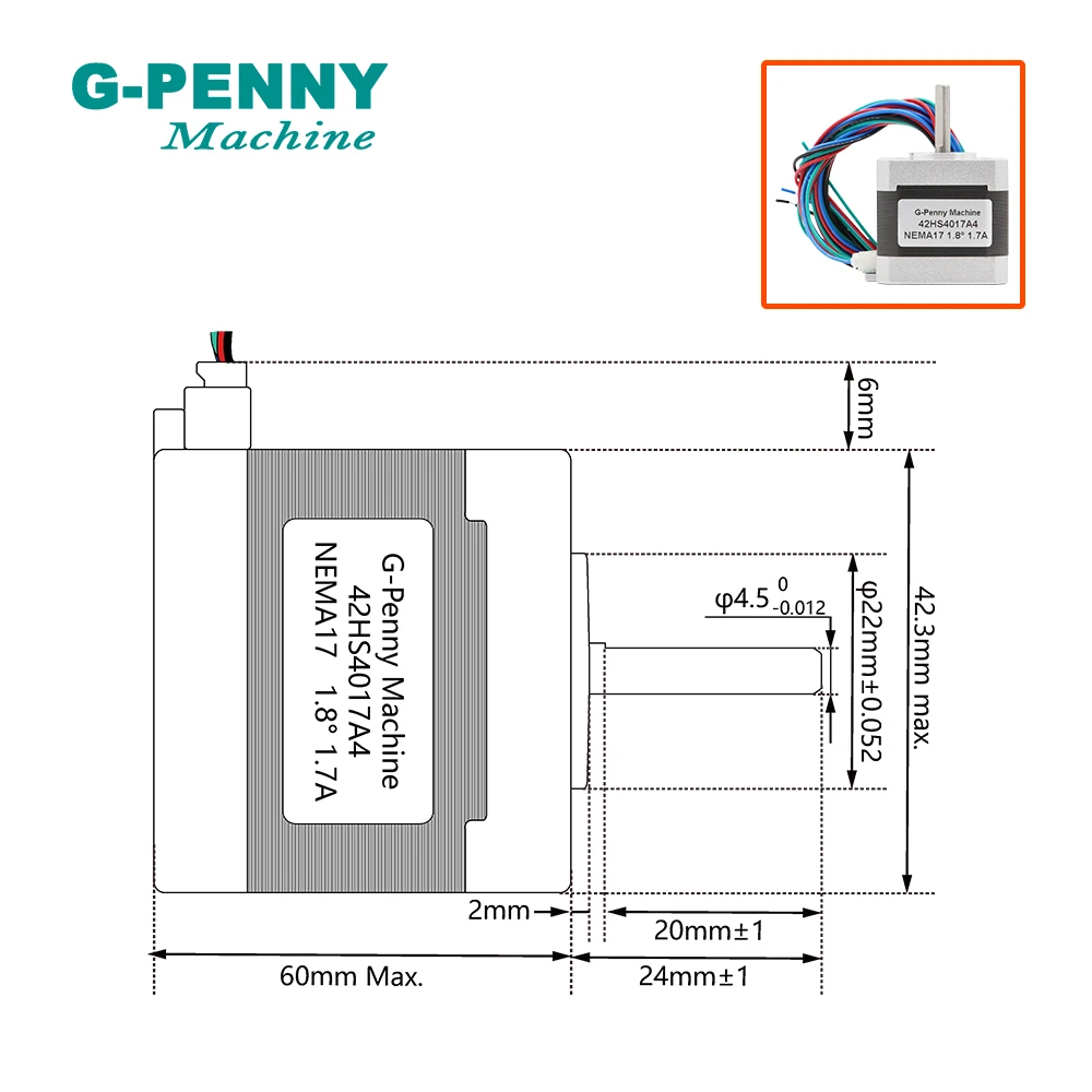 Шаговый двигатель NEMA 17 с ЧПУ 42x40 мм 1 7 А 4-выводный шаговый Nema17 8 градуса 60 унций для