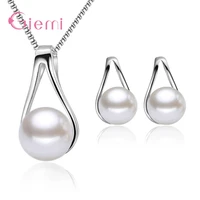 fashion retro 925 sterling silver pearl earrings necklace jewelry kits for women ladies lucky chain ornaments bijoux