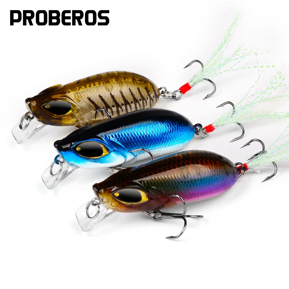 

PROBEROS 7PC Minnow Fishing Lures 5cm-8g Mini Floating Crankbaits Artificial Hard Baits With Feather Hook Bass Fishing Tackle