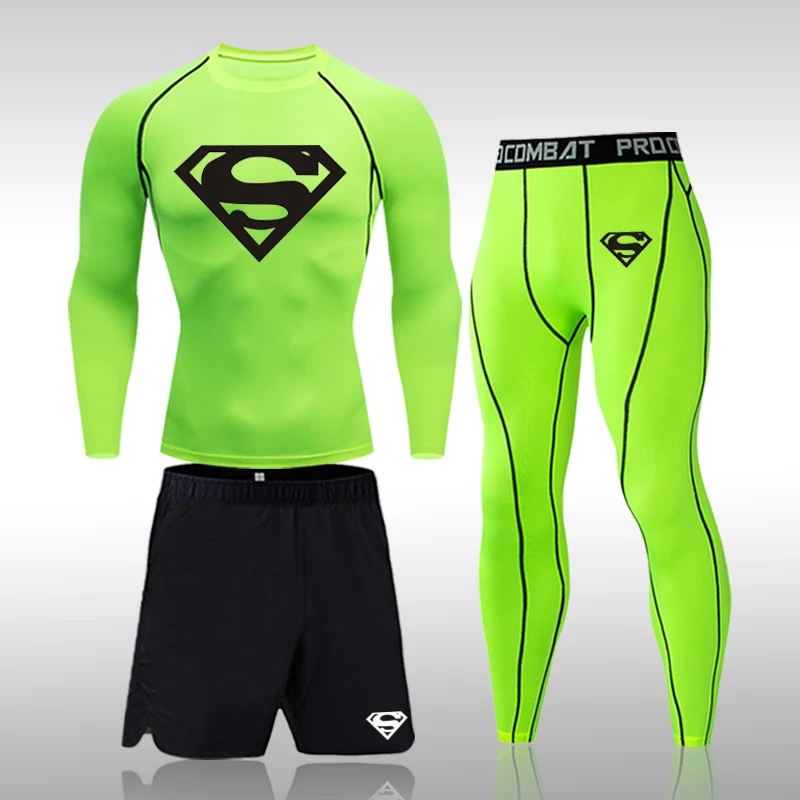 Men's Long sleeve Compression Sports Suit Gym Set Elastic Basketball Running Workout Sportswear Men 3 Pcs Sets | Спорт и