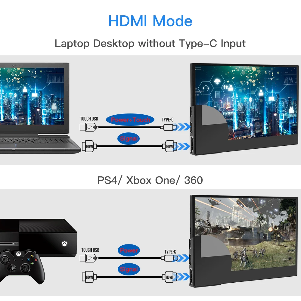 구매 Eyoyo-휴대용 게임 모니터 13.3 인치 LCD 4K UHD 유형 C HDMI 터치 IPS 1080p 디스플레이, PS4 노트북 전화 Xbox 스위치 케이스 포함