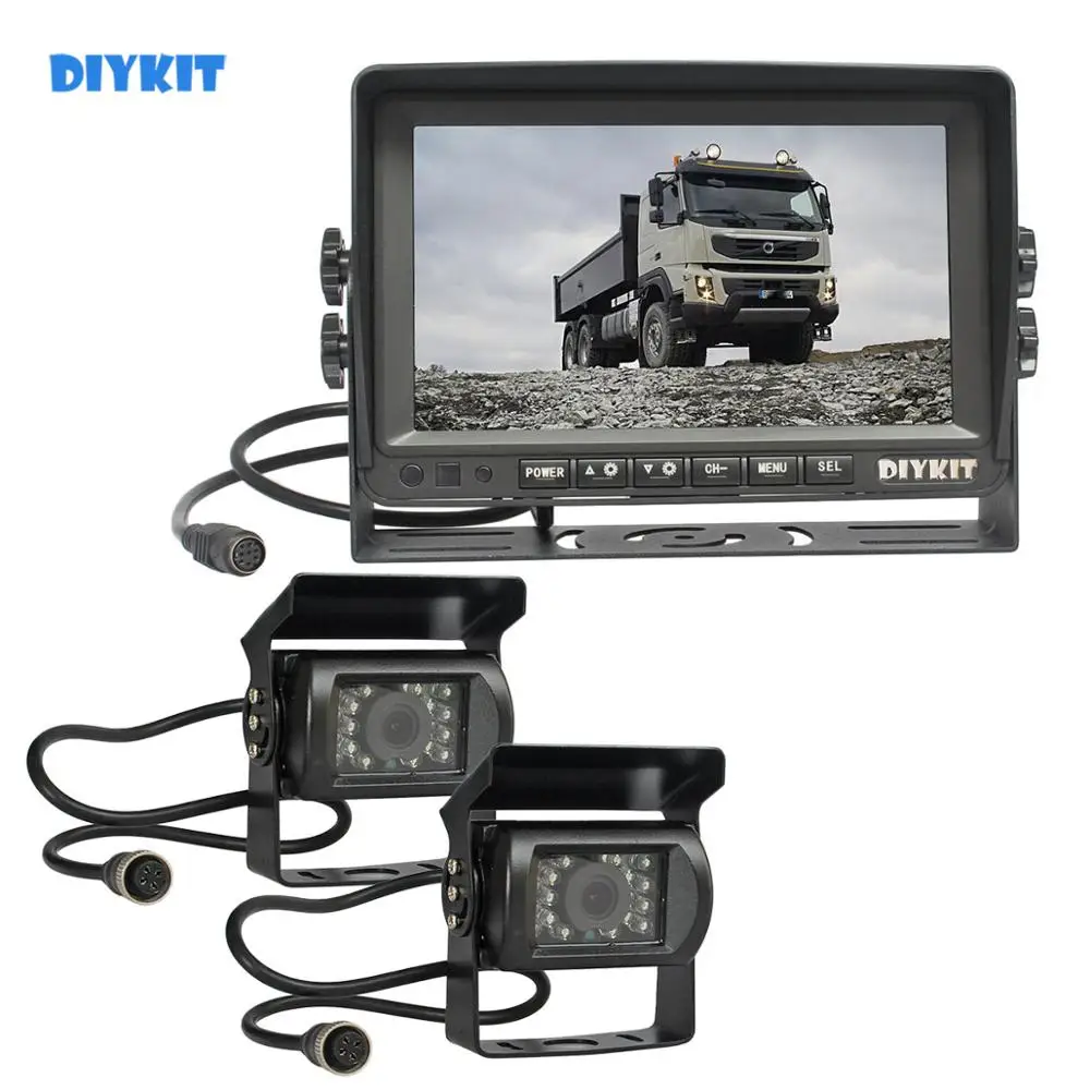 

DIYKIT AHD 7inch IPS Car Monitor Rear View Monitor 2 x Waterproof IR Night Vision 1300000 Pixels AHD Camera 1V2