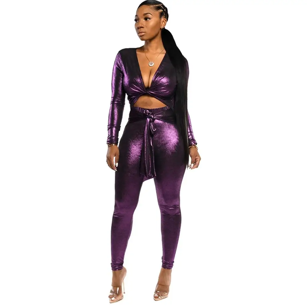 Сексуальный комбинезон Женский Повседневный Комбинезон блестящий с длинным