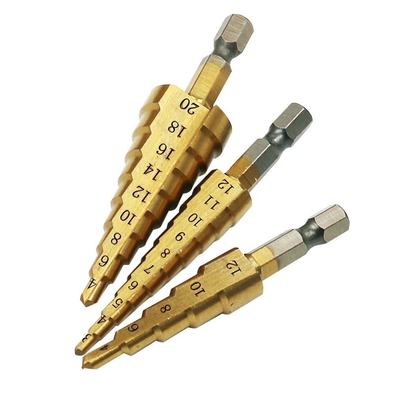 

3-12/4-12/4-20 3pcs/set HSS Step drill bit set Titanium drill bit Set Drill small hole