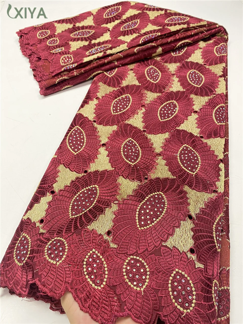 African Handcut Lace Fabric with Stones New Arrivals Nigerian 100% Cotton Lace Swiss Voile Lace in Switzerland 5Yards