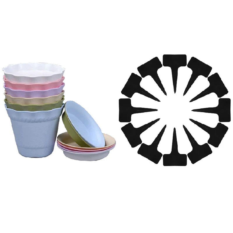 

1 Set Plastic Plant Flower Seedlings Nursery Pot with Pallet & 100 Pcs T-Shaped Label Plant Sign Garden Flower Pot Mark