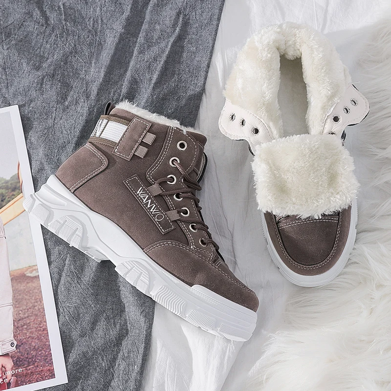 

Женские кроссовки на платформе, теплые плюшевые высокие кроссовки на вулканизированной подошве, Повседневная зимняя обувь, 2021