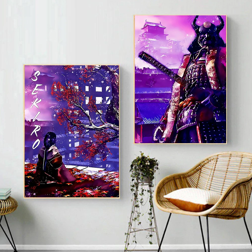 Картина на холсте для видеоигр Настенная картина с принтом самурая секиро тени