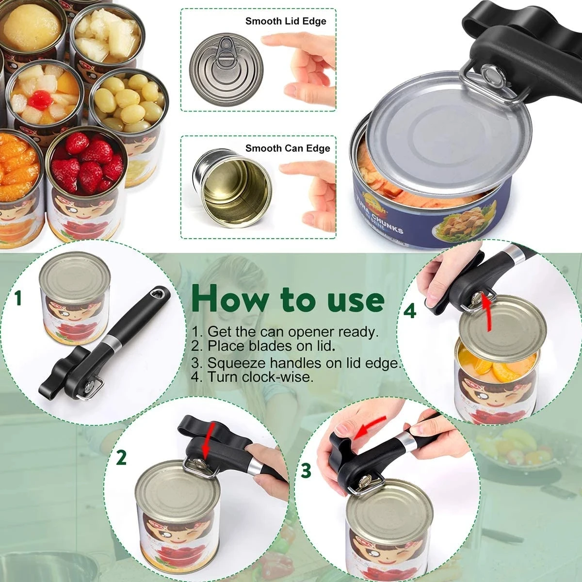 

Best Cans Opener Stainless Steel Manual Can Opener Professional Effortless Openers with Turn Knob Household Kitchen Tools 1PCS