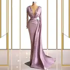 Фиолетовые шикарные вечерние платья с длинным рукавом и V-образным вырезом, элегантные женские арабские официальные платья для выпускного вечера, женское платье невесты, вечерняя одежда на заказ