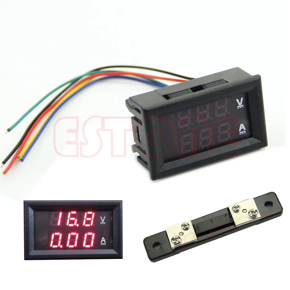 

Dual Digital Voltmeter Ammeter Red LED Amp Volt Meter DC 100V 50A +Current Shunt