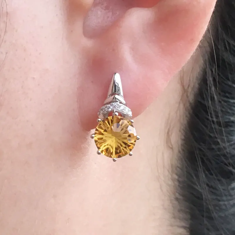 Женские серьги с цитрином CSJ круглые из стерлингового серебра 925 пробы 4 карат