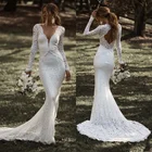 UMK 2022 сексуальное эластичное свадебное платье в стиле бохо Русалка кружевное свадебное платье с длинным рукавом V-образным вырезом на спине богемный стиль