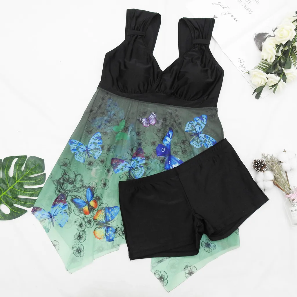 Бикини 2021 Женский комплект Танкини с винтажным принтом и сеткой в стиле пэчворк