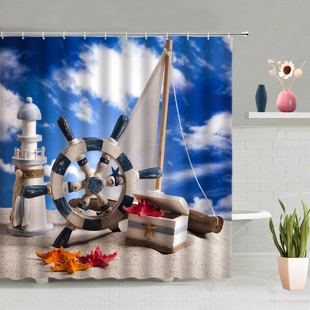 Аксессуары для ванной комнаты компас руль Летний Закат пляж оболочки фон