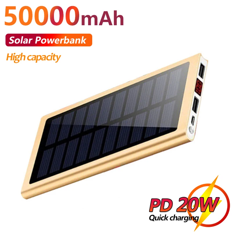 

Digital Display Solar 50000mAh Large Capacity Portable Color Power Bank Dual USB External Battery Fast Charger for Xiaomi IPhone