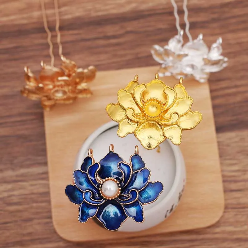 Пионовые цветы из сплава с жемчугом вилка для волос фурнитура изготовления