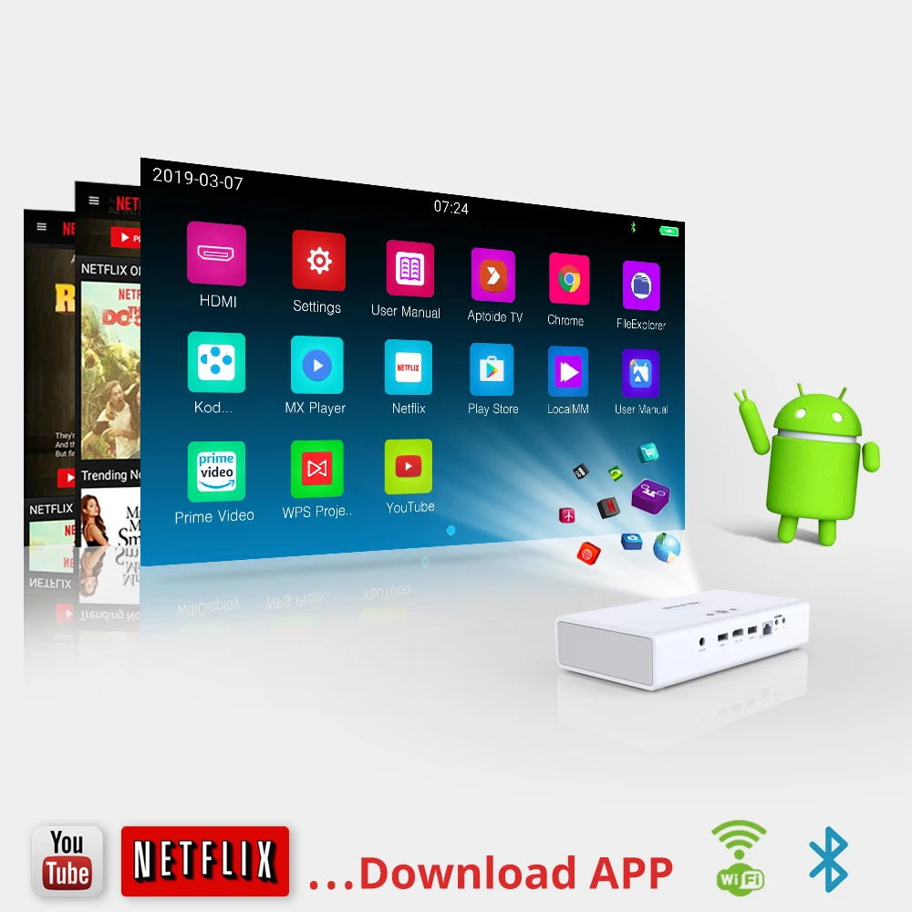 BYINTEK бренд UFO R19 300 дюймов 3D Смарт Android wifi видео светодиодный портативный мини проектор HD DLP для Full HD 1080P HDMI 4K Iphone 11