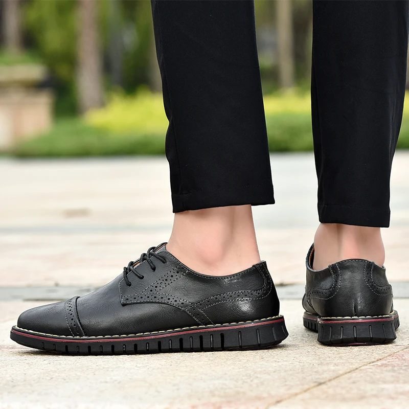 Мужские туфли-оксфорды на шнуровке повседневные туфли из натуральной кожи с