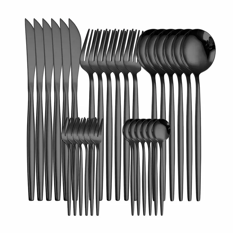 Western Cutlery Set 30 Piece Tableware Stainless Steel Dinnerware Black Spoon Fork Knife Dinner Complete Home Flatware | Дом и сад