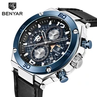 benyar top brand luxury new men quartz chronograph mens watches gold watch fashion genuine leather clock relogio masculino 2019