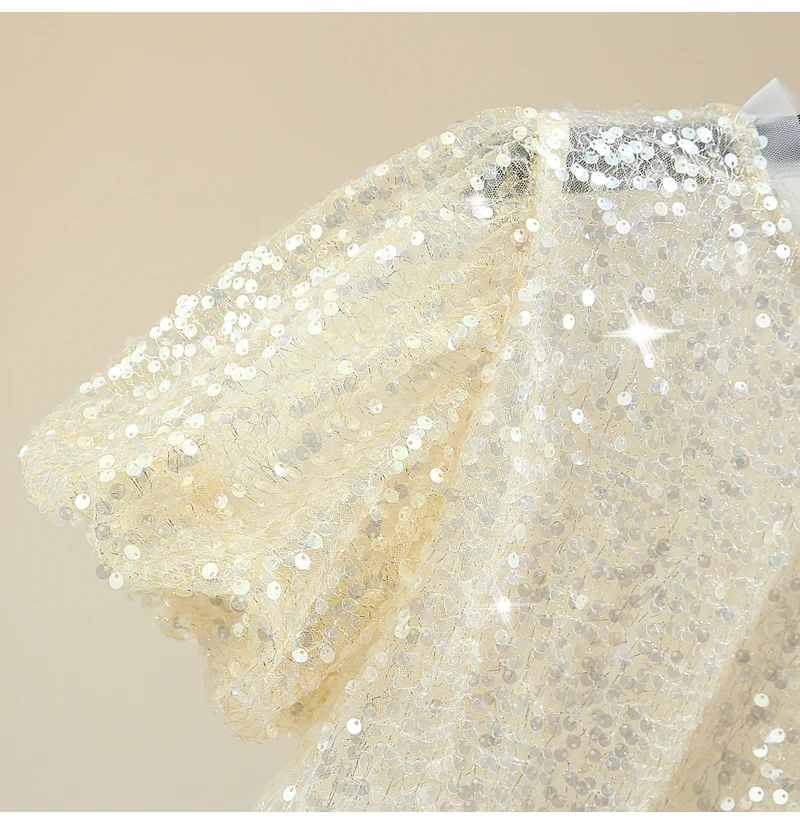 

2021 Summer New Stitching Sequined Short-Sleeved Ladies Top Korean Style Loose Sexy See-through Tee Puff Sleeve Solid T-shirt