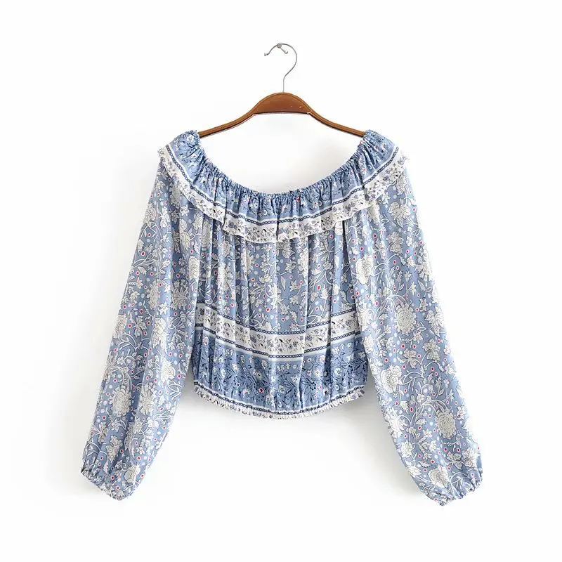

Europe and the United States wholesale 2020 summer cotton holiday positioning flower shoulder blouse