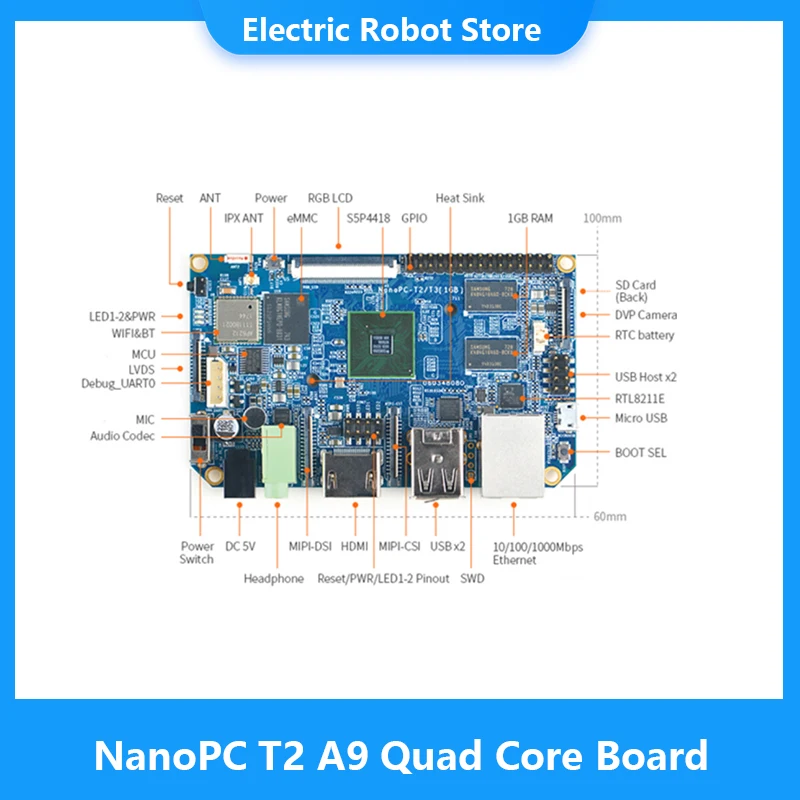 Макетная плата NanoPC T2 A9 с четырехъядерным процессором S5P4418 карта компьютер на