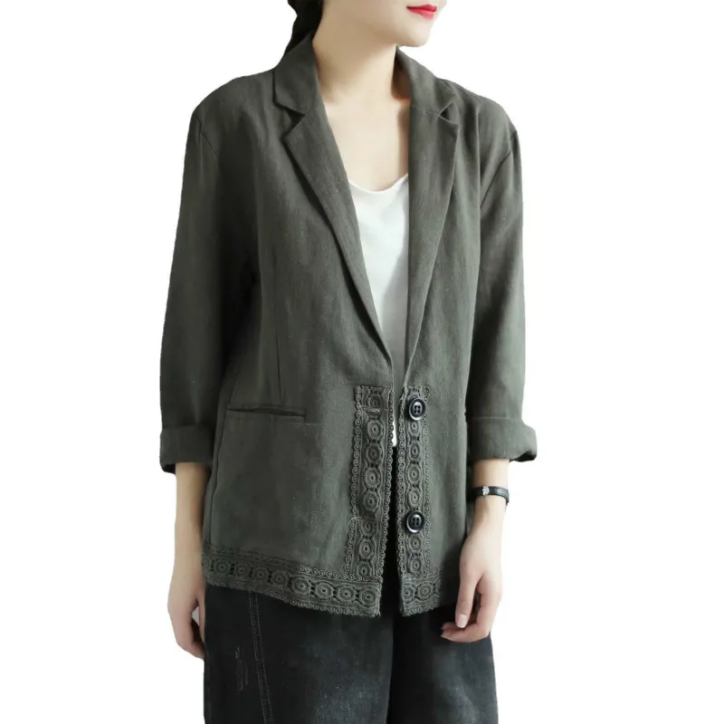 

Max LuLu Chinese Fashion New Spring Clothing Laides Vintage Linen Blazer Womens Casual Loose Lace Jackets Oversized Streetwear