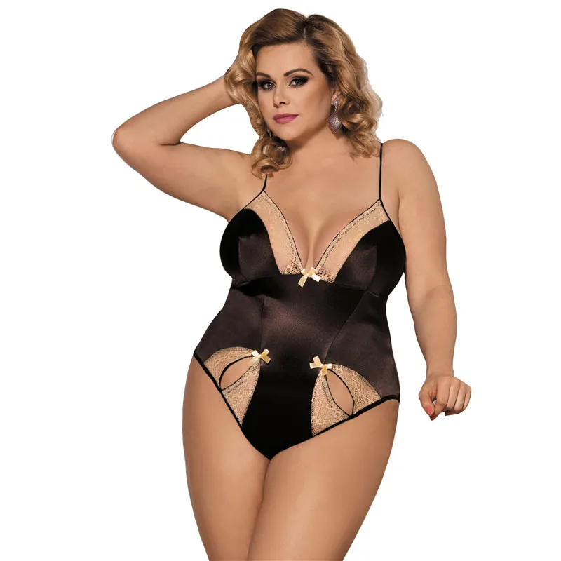 Brown Lingerie suit Comeondear коричневый сатиновый костюм для женщин 3XL 5XL размера плюс сексуальный наряд женский эротический боди Mujer Золотой обтягивающий комбинезон комбинезоны RB80353 - Цвет: Brown Lingerie suit