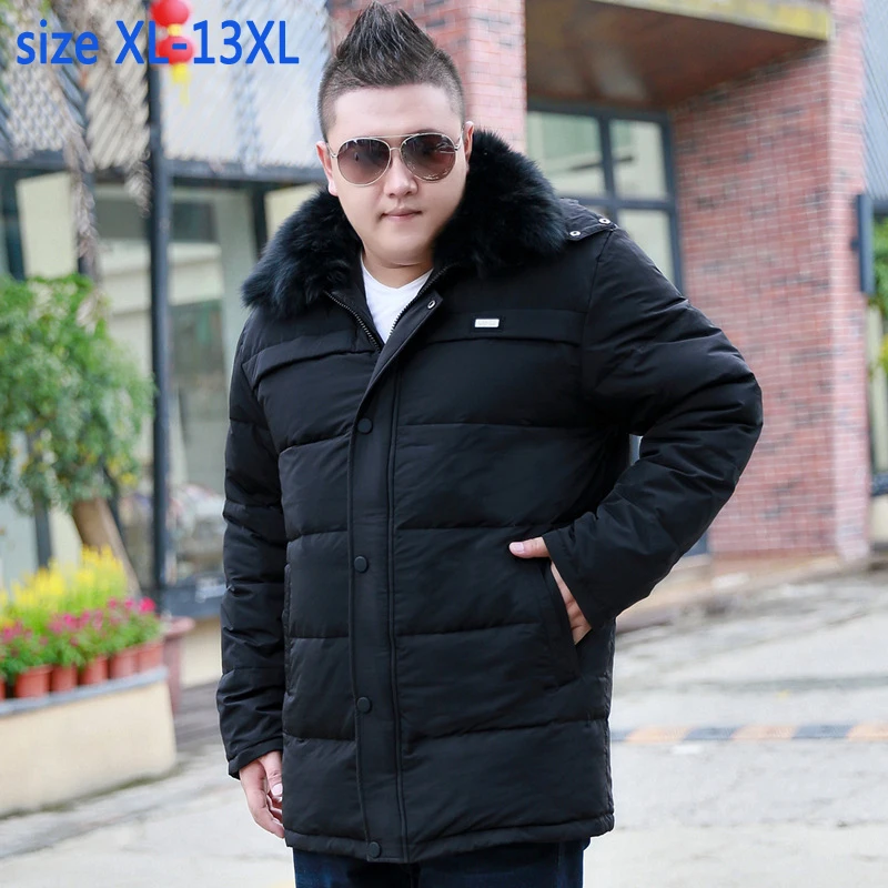 new fashion high quality super large Casual Warm Thick with hood Fur collar Loose Down Jacket Men coat size XL-11XL12XL13XL | Мужская