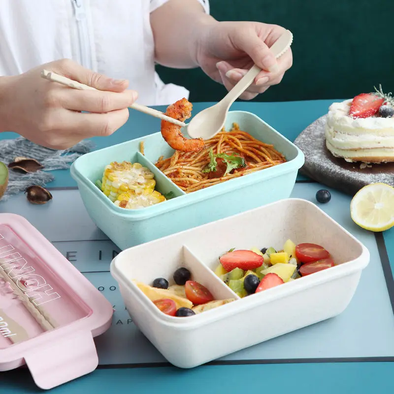 

Lunch Box For Kids Bento Box Lonchera Fiambrera Infantil Wheat Straw Leakproof Food Container Microwave Lunch Box with Tableware