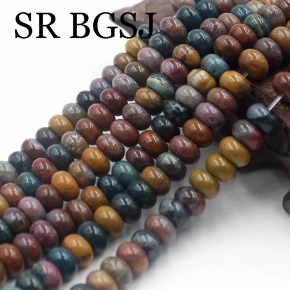 

Free Shipping SR 5x8mm Smooth Rondelle Shape Natural Stone Gemstone Genuine Ocean Jasper Wholesale diy Beads 15"