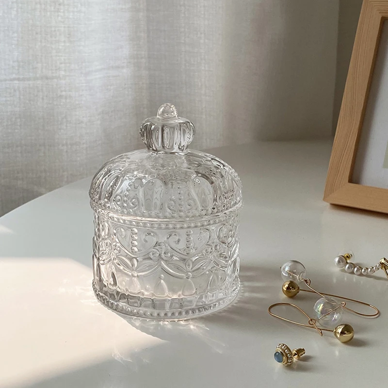 

Стеклянная шкатулка для украшений Crown с тиснением, декоративные украшения в стиле ретро, маленькая Изысканная шкатулка для хранения ювелир...