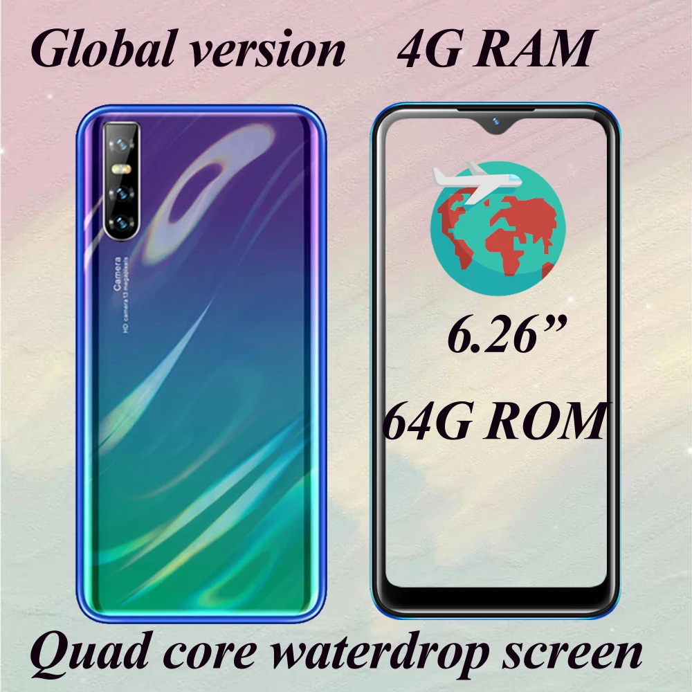 

C19 64G ROM Smartphones Android Quad core IPS 13MP HD Camera 6.26'' 19:9 Water drop screen 4G RAM Face unlocked mobile phones