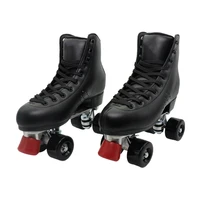 black cowhide roller skates double line unisex adults children sport patines fitness sport exercise quad skates boots size 35 44