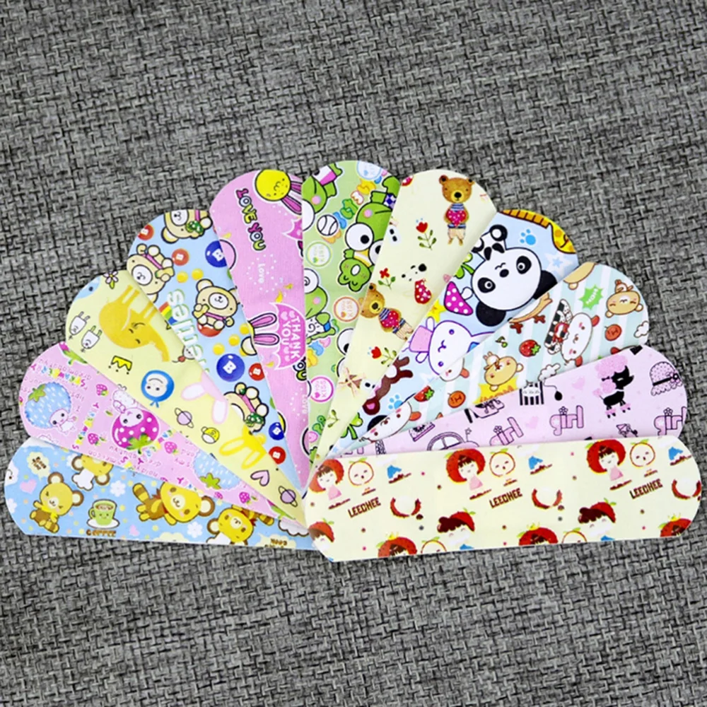 

100PCS Disposable Water-proof Cartoon Care Bandages Hemostasis Band Aid Sterile Stickers Adhesive Bandages (Random Colo
