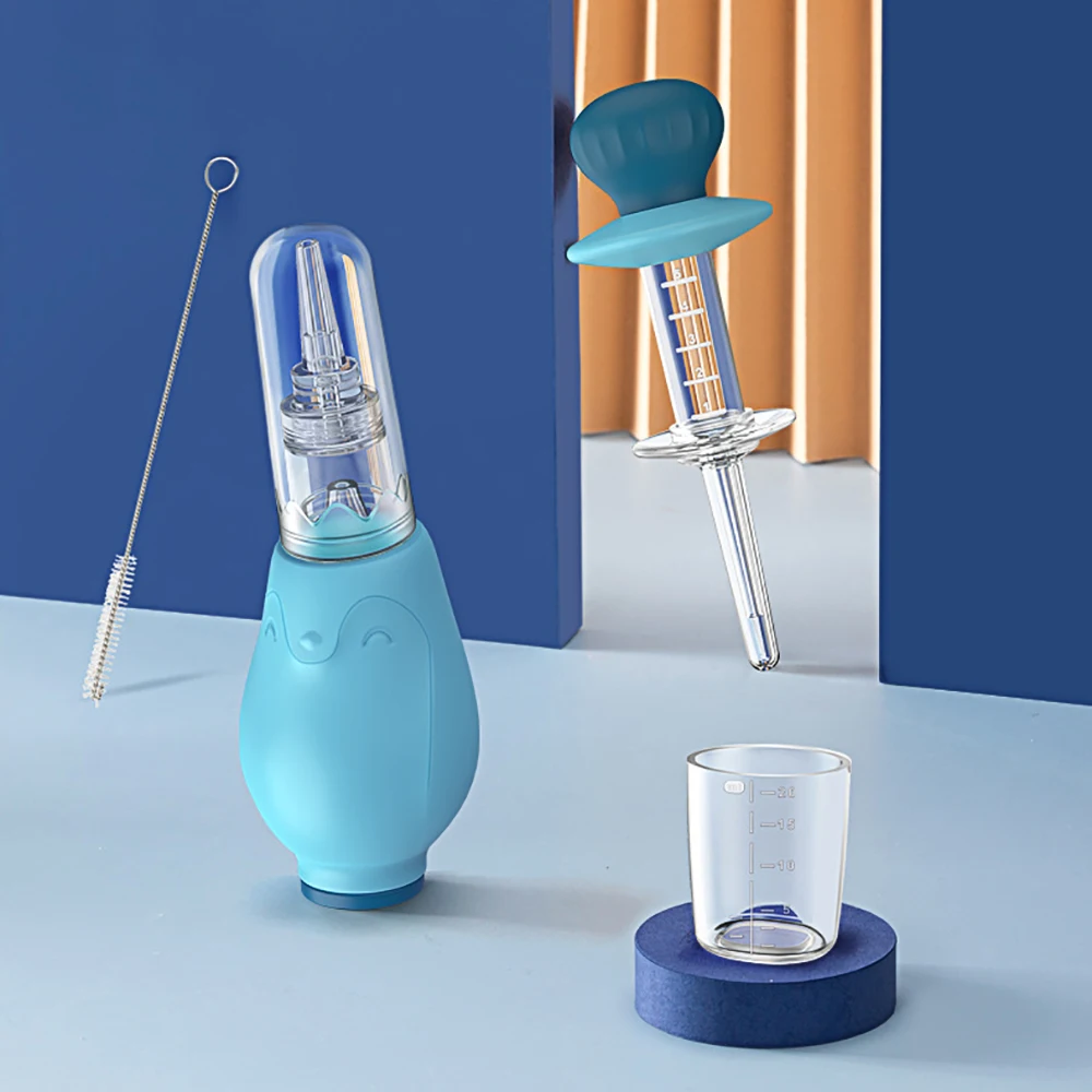 

4pcs Baby Caring Kit Medicine Feeder Nasal Aspirator Straw Brush Measure Cup Baby Healthcare Essentials Set Home