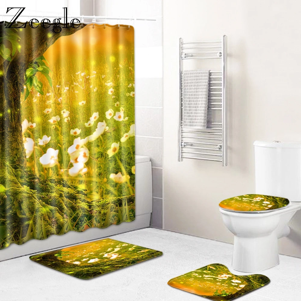 Набор из 4 ковриков для ванной Zeegle с принтом нескользящий коврик комнаты туалета