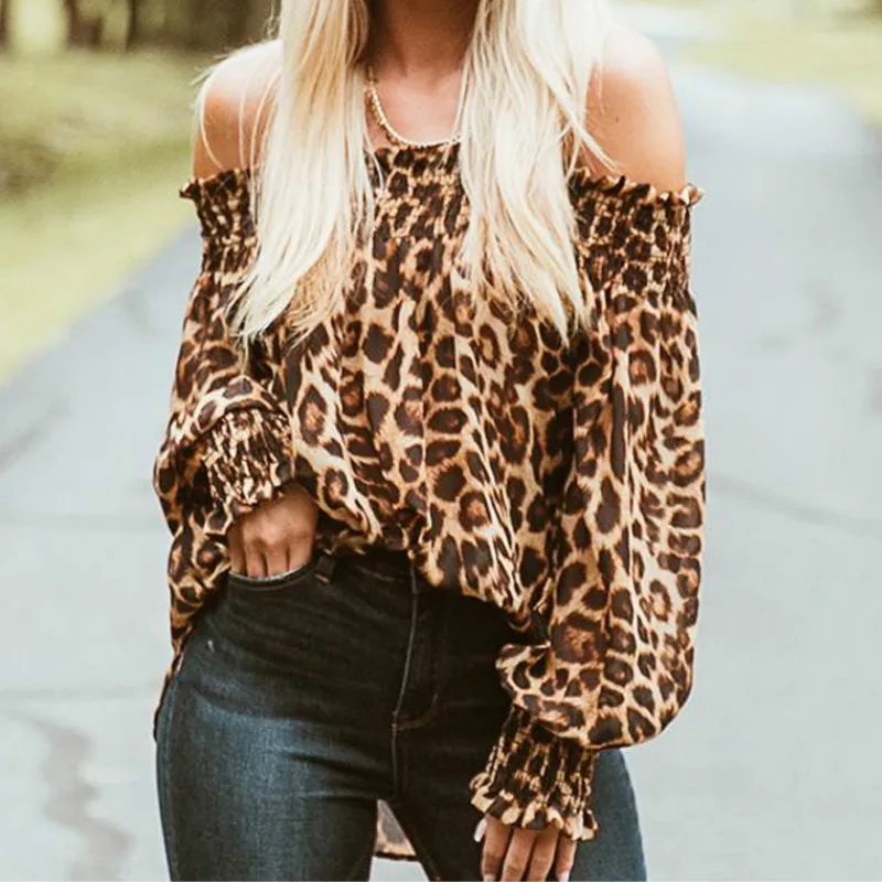 Повседневные женские топы Meihuida блузки с воротником-лодочкой и леопардовым