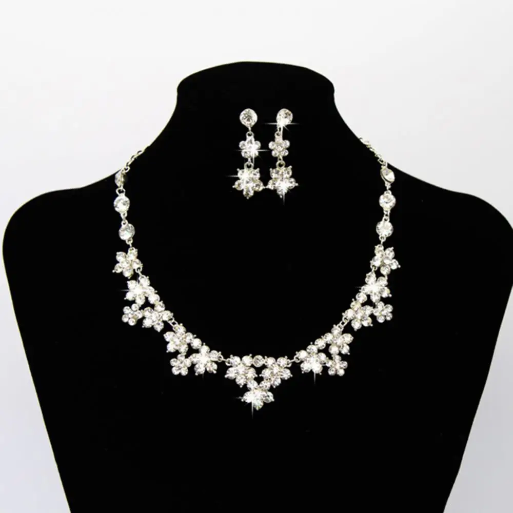 

Luxury Bridal Jewelry Shiny Rhinestone Cute Flower Crown Necklace Earrings Set
