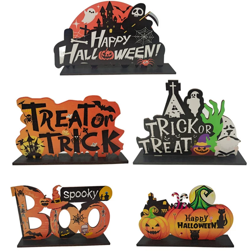 

Halloween Wooden Pendant Hanging Ornaments Trick or Treat Spooky Boo Door Wood Sign Kids Happy Halloween Party Decor Supplies