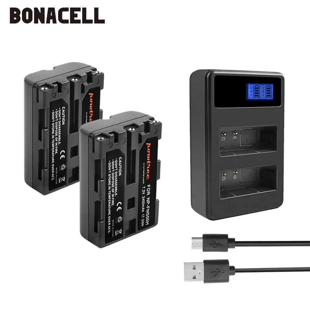 Аккумулятор для камеры Bonacell 2400 мАч NP FM500H NPFM500H + ЖК дисплей двойное зарядное