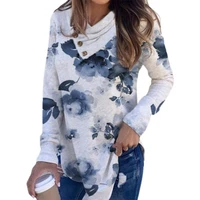 50 dropshipping new women top floral print pullover vintage v neck base shirt for autumn