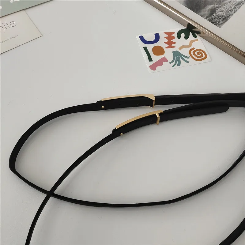 

Women's Simple All-Match Thin Waist Golden Buckle Coat Buckle Decoration with Skirt Strap Women's Knotted Pu Belt