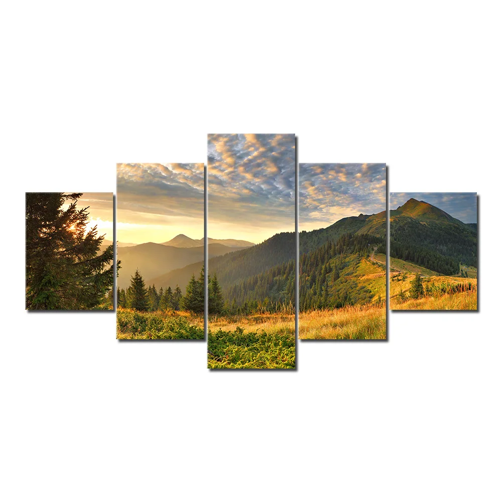 

5 Pieces Canvas Art Painting Sunset Mountain Home Decoration Natural Landscape HD Print Modern Poster Modular Wall Art Picture